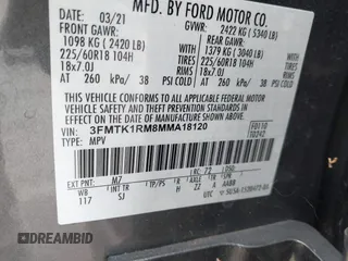 2021 Ford Mustang Mach-E Select z VIN 3FMTK1RM8MMA18120, wystawiony jako IAAI lot #42077686 z przebiegiem 71 626 mil mil oraz . Historia ofert i sprzedaży dostępna na DreamBid. Obrazek 9.