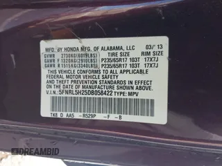 2013 Honda Odyssey LX z VIN 5FNRL5H25DB058422, wystawiony jako IAAI lot #42247200 z przebiegiem 137 053 mil mil oraz . Historia ofert i sprzedaży dostępna na DreamBid. Obrazek 9.
