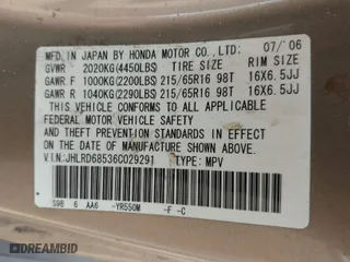 2006 Honda CR-V LX with VIN JHLRD68536C029291, listed as a IAAI auction lot 42031959 with 195,392 mi miles. Bid and sale history available at carsss.com. Image 9.