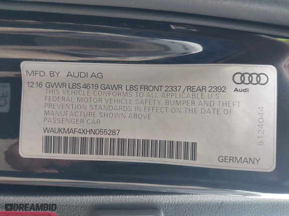 2017 Audi A4 Season of Audi ultra Premium with VIN WAUKMAF4XHN055287, listed as a IAAI auction lot 41539840 with 84,084 mi miles. Bid and sale history available at carsss.com. Image 9.
