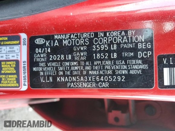 2014 Kia Rio EX with VIN KNADN5A3XE6405292, listed as a Copart auction lot 86518624 with 122,795 mi miles and Clean Title. Bid and sale history available at carsss.com. Image 12.