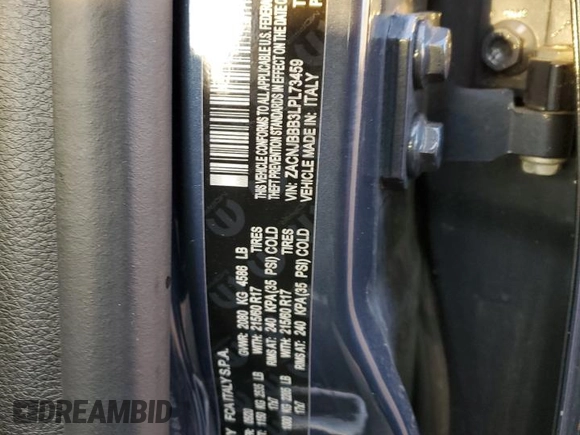 2020 Jeep Renegade Latitude with VIN ZACNJBBB3LPL73459, listed as a Copart auction lot 45799035 with 33,856 mi miles and Salvage Title. Bid and sale history available at carsss.com. Image 13.
