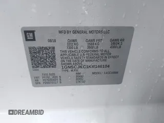 2019 Chevrolet Suburban LT with VIN 1GNSCJKC1KR146104, listed as a IAAI auction lot 41103371 with 108,727 mi miles. Bid and sale history available at carsss.com. Image 9.