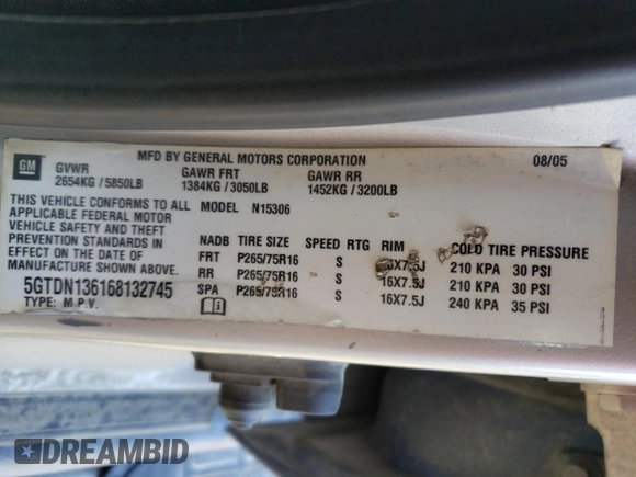 2006 Hummer H3 with VIN 5GTDN136168132745, listed as a Copart auction lot 66818484 with 0 mi miles and Salvage Title. Bid and sale history available at carsss.com. Image 13.
