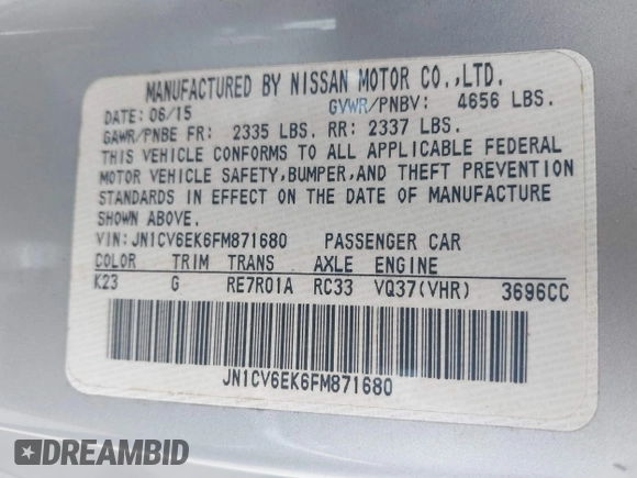 2015 Infiniti Q60 S Limited z VIN JN1CV6EK6FM871680, wystawiony jako IAAI lot #42253006 z przebiegiem 113 513 mil mil oraz . Historia ofert i sprzedaży dostępna na DreamBid. Obrazek 9.