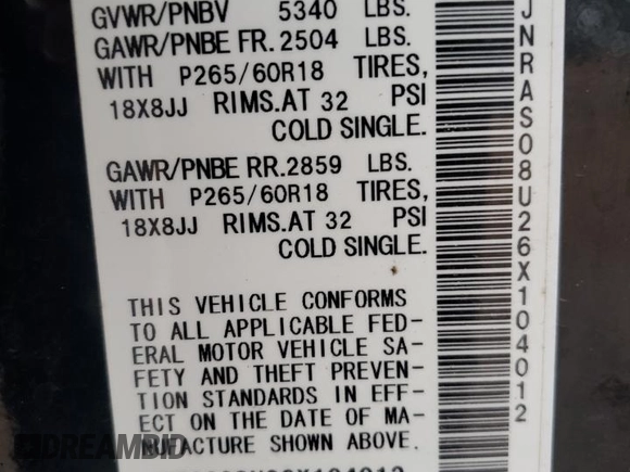 2006 Infiniti FX35 with VIN JNRAS08U26X104012, listed as a Copart auction lot 43665375 with 164,642 mi miles and Salvage Title. Bid and sale history available at carsss.com. Image 15.