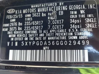 2016 Kia Sorento LX with VIN 5XYPGDA56GG029499, listed as a IAAI auction lot 41512850 with 179,971 mi miles. Bid and sale history available at carsss.com. Image 9.