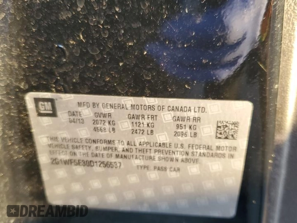 2013 Chevrolet Impala LS with VIN 2G1WF5E30D1256537, listed as a Copart auction lot 43875705 with 142,452 mi miles and Salvage Title. Bid and sale history available at DreamBid. Image 12.