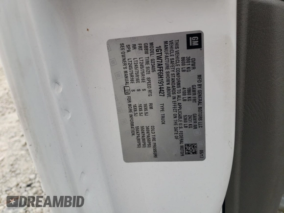 2017 GMC Savana Cargo Van with VIN 1GTW7AFF6H1914427, listed as a Copart auction lot 61450404 with 133,279 mi miles and Salvage Title. Bid and sale history available at carsss.com. Image 12.