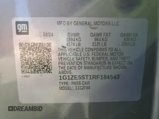2024 Chevrolet Malibu LT with VIN 1G1ZE5ST1RF184543, listed as a Copart auction lot 55414995 with Not Provided miles and Salvage Title. Bid and sale history available at DreamBid. Image 12.