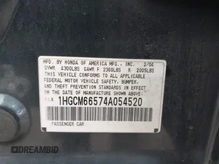2004 Honda Accord EX с VIN 1HGCM66574A054520, выставлен на аукционе IAAI как лот 42461005 с пробегом 173 076 миль миль и . История ставок и продаж доступна на DreamBid. Изображение 9.