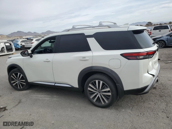 2023 Nissan Pathfinder Platinum with VIN 5N1DR3DJ2PC212026, listed as a Copart auction lot 86143374 with 21,194 mi miles and Salvage Title. Bid and sale history available at carsss.com. Image 2.