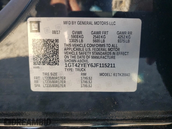 2018 GMC Sierra 3500HD Denali z VIN 1GT42YEY6JF115211, wystawiony jako Copart lot #78333694 z przebiegiem 178 170 mil mil oraz Czysty tytuł • Clean title. Historia ofert i sprzedaży dostępna na DreamBid. Obrazek 12.