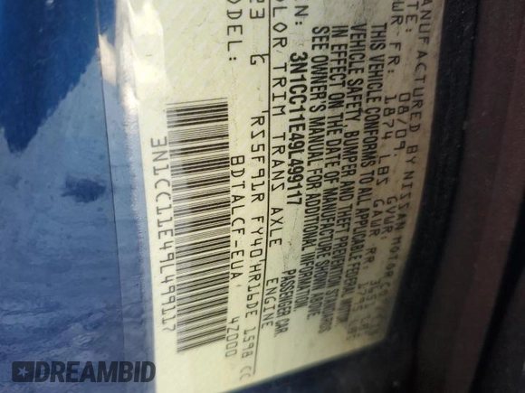 2009 Nissan Versa 1.6 z VIN 3N1CC11E49L499117, wystawiony jako Copart lot #56486285 z przebiegiem 129 114 mil mil oraz Szkoda całkowita • Salvage title. Historia ofert i sprzedaży dostępna na DreamBid. Obrazek 12.