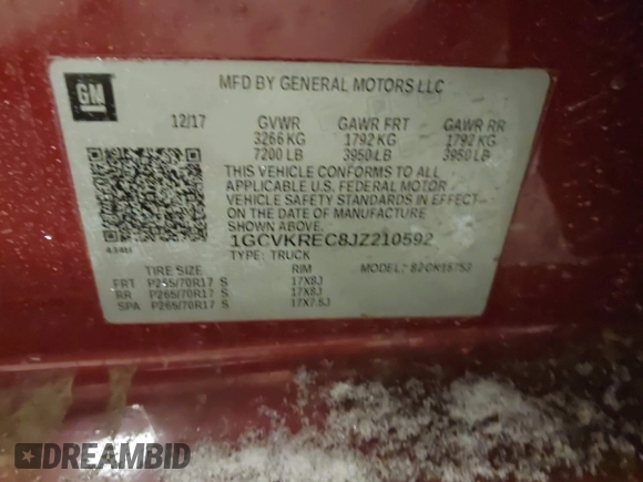 2018 Chevrolet Silverado 1500 LT with VIN 1GCVKREC8JZ210592, listed as a IAAI auction lot 41596006 with 62,777 mi miles and . Bid and sale history available at DreamBid. Image 9.