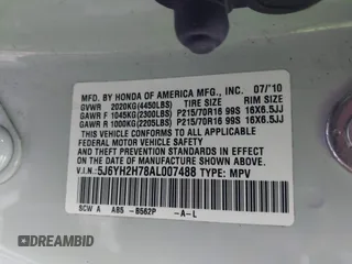 2010 Honda Element EX with VIN 5J6YH2H78AL007488, listed as a IAAI auction lot 41973820 with 181,389 mi miles and . Bid and sale history available at DreamBid. Image 9.
