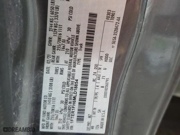 2021 Ford Ranger XL with VIN 1FTER1FH6MLD18854, listed as a Copart auction lot 43165455 with 125,089 mi miles and Salvage Title. Bid and sale history available at carsss.com. Image 14.