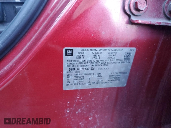 2015 GMC Terrain SLE with VIN 2GKFLWE39F6321028, listed as a Copart auction lot 41627805 with Not Provided miles and Salvage Title. Bid and sale history available at DreamBid. Image 13.