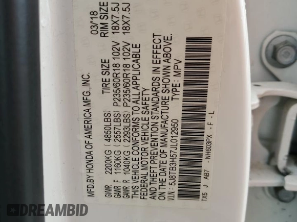 2018 Acura RDX Technology z VIN 5J8TB3H57JL012950, wystawiony jako Copart lot #58347095 z przebiegiem 79 717 mil mil oraz Szkoda całkowita • Salvage title. Historia ofert i sprzedaży dostępna na DreamBid. Obrazek 13.