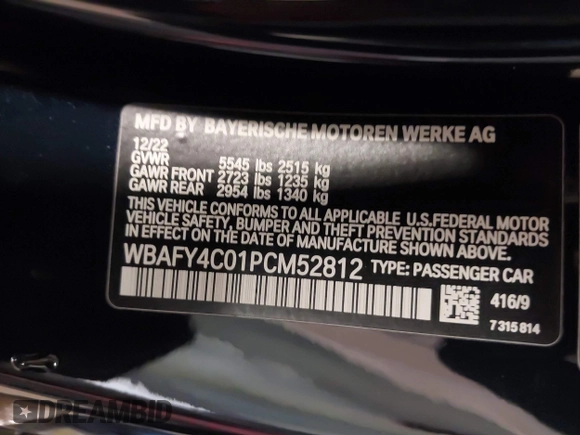 2023 BMW 8 Series with VIN WBAFY4C01PCM52812, listed as a IAAI auction lot 41967777 with 12,490 mi miles and . Bid and sale history available at DreamBid. Image 9.