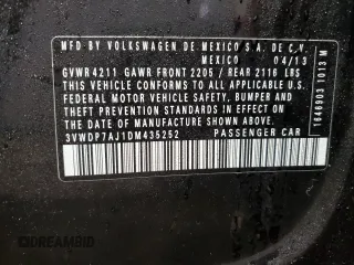 2013 Volkswagen Jetta SE with VIN 3VWDP7AJ1DM435252, listed as a Copart auction lot 57394895 with 174,993 mi miles and Salvage title. Bid and sale history available at DreamBid. Image 12.