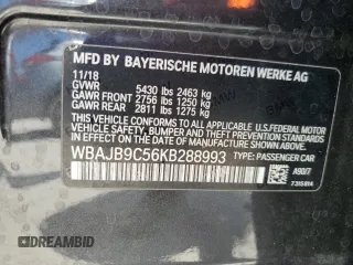 2019 BMW 5 Series M550i xDrive with VIN WBAJB9C56KB288993, listed as a Copart auction lot 57566415 with Not provided miles and Non repairable. Bid and sale history available at DreamBid. Image 13.