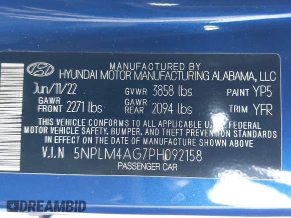 2023 Hyundai Elantra SEL with VIN 5NPLM4AG7PH092158, listed as a IAAI auction lot 42528724 with 29,094 mi miles and . Bid and sale history available at DreamBid. Image 9.