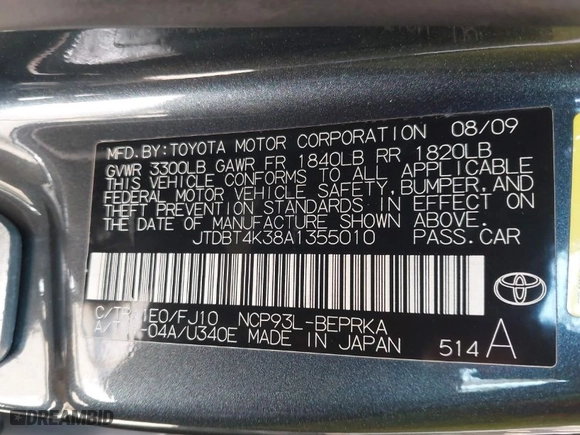 2010 Toyota Yaris with VIN JTDBT4K38A1355010, listed as a IAAI auction lot 41563391 with 154,835 mi miles. Bid and sale history available at carsss.com. Image 9.