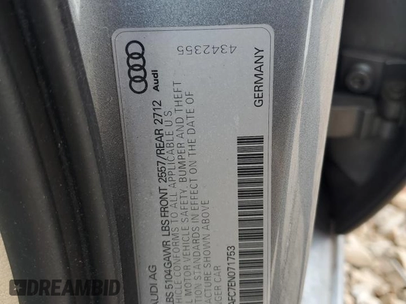 2014 Audi A6 Premium z VIN WAUFFAFC7EN071753, wystawiony jako Copart lot #59898495 z przebiegiem 142 171 mil mil oraz Czysty tytuł • Clean title. Historia ofert i sprzedaży dostępna na DreamBid. Obrazek 12.