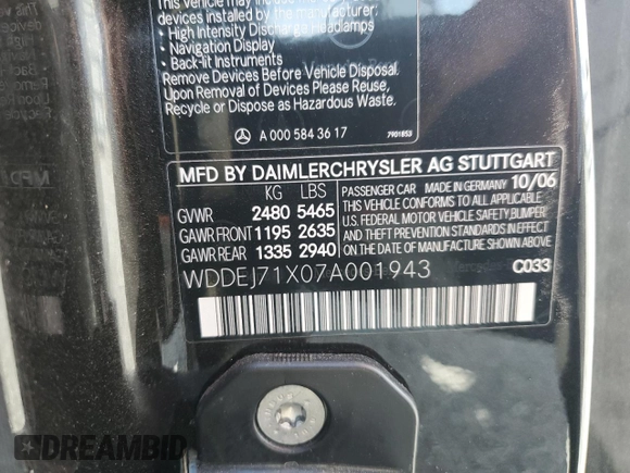 2007 Mercedes-Benz CL 550 z VIN WDDEJ71X07A001943, wystawiony jako Copart lot #50934845 z przebiegiem 72 041 mil mil oraz Szkoda całkowita • Salvage title. Historia ofert i sprzedaży dostępna na DreamBid. Obrazek 13.