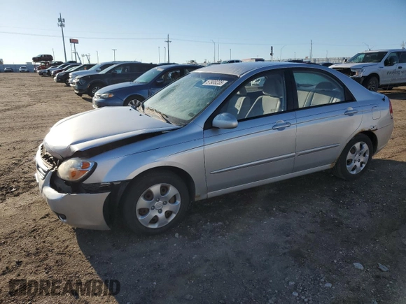 2008 Kia Spectra EX with VIN KNAFE121685507522, listed as a Copart auction lot 57908235 with 143,894 mi miles and Salvage title. Bid and sale history available at DreamBid. Image 1.