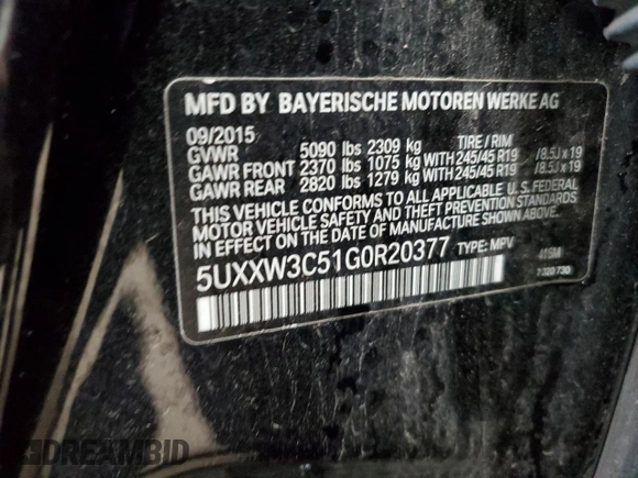 2016 BMW X4 xDrive28i z VIN 5UXXW3C51G0R20377, wystawiony jako Copart lot #56760505 z przebiegiem 106 669 mil mil oraz Nie do naprawy • Non repairable. Historia ofert i sprzedaży dostępna na DreamBid. Obrazek 13.