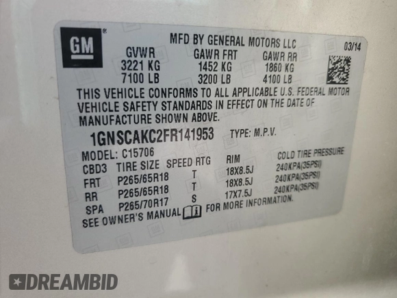 2015 Chevrolet Tahoe LS with VIN 1GNSCAKC2FR141953, listed as a Copart auction lot 65382145 with 271,798 mi miles and Clean title. Bid and sale history available at DreamBid. Image 13.