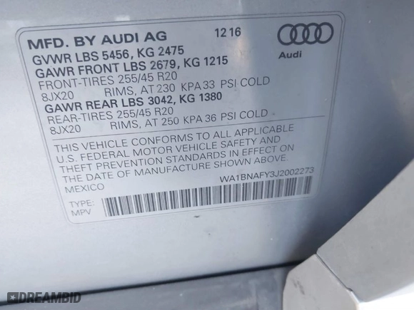 2018 Audi Q5 Premium Plus with VIN WA1BNAFY3J2002273, listed as a IAAI auction lot 41690154 with 73,114 mi miles. Bid and sale history available at carsss.com. Image 9.