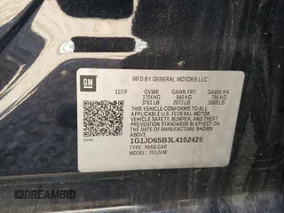 2020 Chevrolet Sonic LT with VIN 1G1JD6SB3L4102425, listed as a Copart auction lot 48564595 with 95,494 mi miles and Salvage title. Bid and sale history available at DreamBid. Image 12.