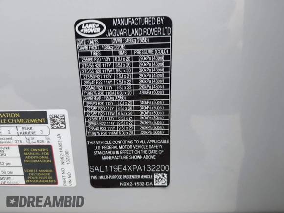 2023 Land Rover Range Rover Sport Autobiography z VIN SAL119E4XPA132200, wystawiony jako IAAI lot #42525401 z przebiegiem 14 435 mil mil oraz . Historia ofert i sprzedaży dostępna na DreamBid. Obrazek 9.