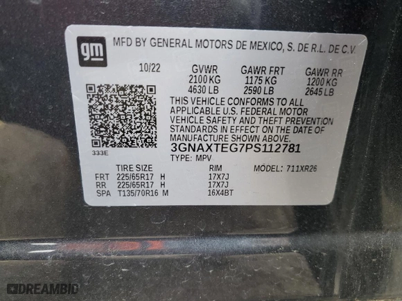 2023 Chevrolet Equinox LT with VIN 3GNAXTEG7PS112781, listed as a Copart auction lot 54588545 with 11,985 mi miles and Salvage Title. Bid and sale history available at carsss.com. Image 14.