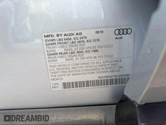2020 Audi Q5 Premium Plus z VIN WA1BNAFY9L2003365, wystawiony jako IAAI lot #42761355 z przebiegiem 137 371 mil mil oraz . Historia ofert i sprzedaży dostępna na DreamBid. Obrazek 9.