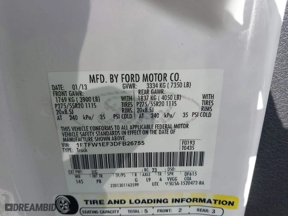 2013 Ford F-150 XL with VIN 1FTFW1EF3DFB26755, listed as a IAAI auction lot 41690301 with 231,078 mi miles. Bid and sale history available at carsss.com. Image 9.