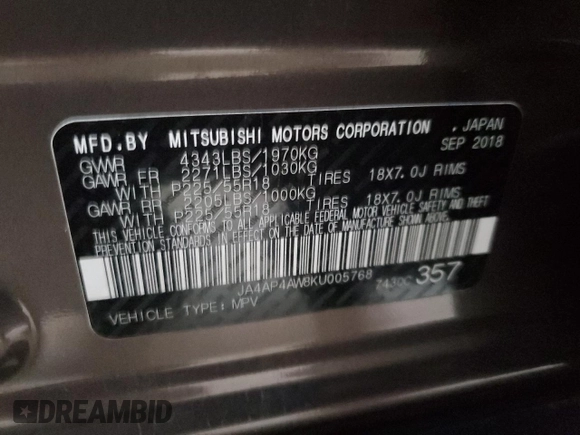 2019 Mitsubishi Outlander Sport GT 2.4 with VIN JA4AP4AW8KU005768, listed as a Copart auction lot 79480614 with 91,920 mi miles and Salvage Title. Bid and sale history available at carsss.com. Image 13.