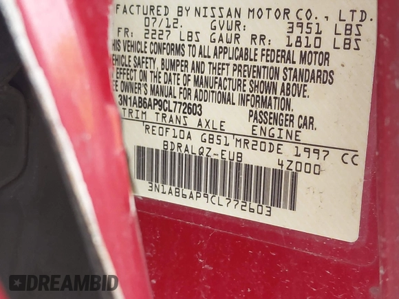 2012 Nissan Sentra SR with VIN 3N1AB6AP9CL772603, listed as a IAAI auction lot 41919844 with Not Provided miles and . Bid and sale history available at DreamBid. Image 9.