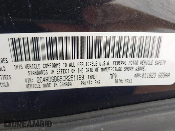 2012 Dodge Grand Caravan SE with VIN 2C4RDGBG9CR251169, listed as a IAAI auction lot 42066391 with 193,912 mi miles and . Bid and sale history available at DreamBid. Image 9.