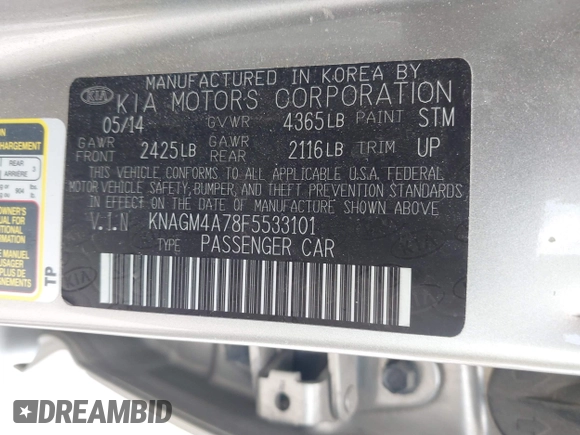 2015 Kia Optima LX с VIN KNAGM4A78F5533101, выставлен на аукционе IAAI как лот 42629938 с пробегом 135 019 миль миль и . История ставок и продаж доступна на DreamBid. Изображение 9.