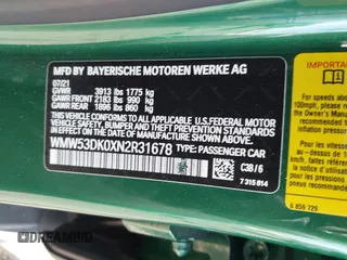 2022 MINI Hardtop 4 Door Cooper S z VIN WMW53DK0XN2R31678, wystawiony jako IAAI lot #41859367 z przebiegiem Nie podano mil oraz . Historia ofert i sprzedaży dostępna na DreamBid. Obrazek 9.