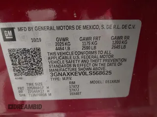2020 Chevrolet Equinox LT with VIN 3GNAXKEV0LS568625, listed as a IAAI auction lot 41954187 with 66,987 mi miles and . Bid and sale history available at carsss.com. Image 8.