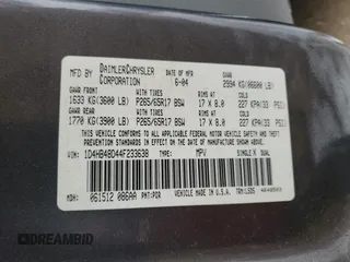 2004 Dodge Durango SLT с VIN 1D4HB48D44F233638, выставлен на аукционе Copart как лот 87959375 с пробегом 176 375 миль миль и Списание • Salvage title. История ставок и продаж доступна на DreamBid. Изображение 13.