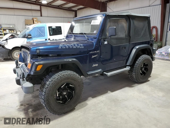2002 Jeep Wrangler Sport with VIN 1J4FA49S82P703420, listed as a Copart auction lot 53322175 with 87,642 mi miles and Salvage Title. Bid and sale history available at carsss.com. Image 1.