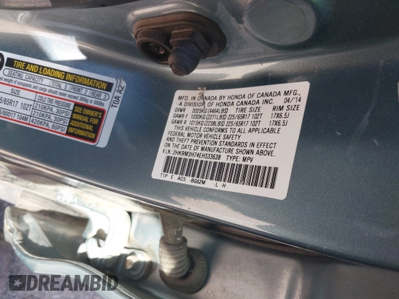 2014 Honda CR-V EX-L with VIN 2HKRM3H74EH533638, listed as a IAAI auction lot 41972083 with 165,663 mi miles and . Bid and sale history available at carsss.com. Image 9.