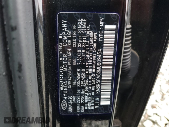 2021 Hyundai Kona Ultimate with VIN KM8K5CA53MU609454, listed as a Copart auction lot 45005193 with 14,695 mi miles and . Bid and sale history available at DreamBid. Image 15.