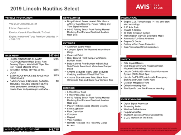 2019 Lincoln Nautilus Select with VIN 2LMPJ8K92KBL66484, listed as a Copart auction lot 37127203 with 29,958 mi miles. Bid and sale history available at carsss.com. Image 14.